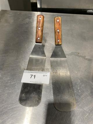 Lot Of Commercial Stainless Steel Solid Oversize Steak/Burger Flipper! With Wooden Grip Handle! ALL ONE MONEY!