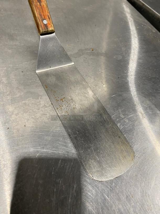 Lot Of Commercial Stainless Steel Solid Oversize Steak/Burger Flipper! With Wooden Grip Handle! ALL ONE MONEY! - Image 2 of 4