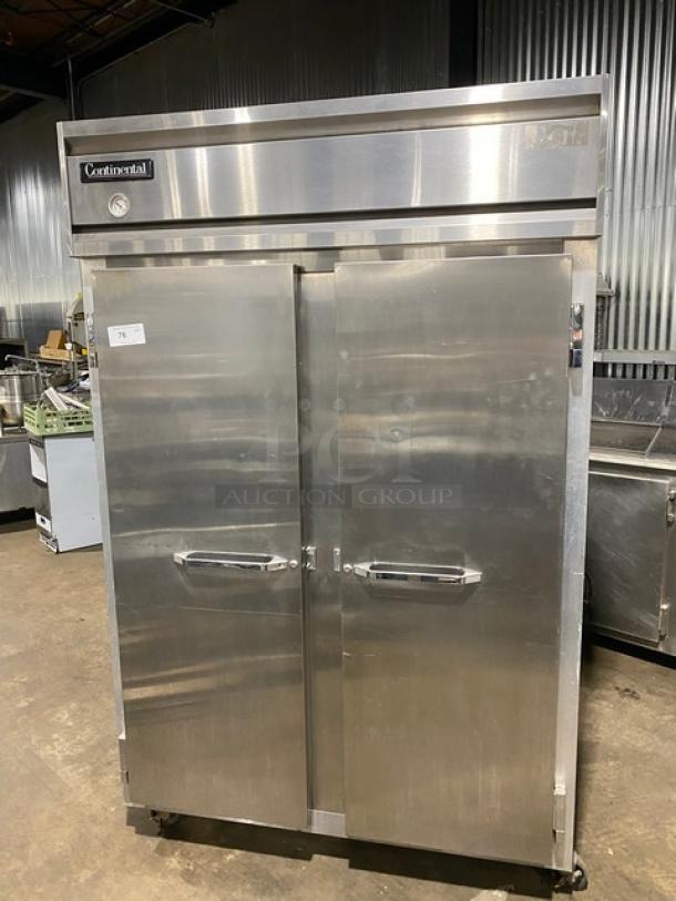 Continental Commercial Stainless Steel Solid 2 Door Reach In Freezer! With Pan Slides & Poly Coated Wire Racks! Model: 2F SN: 146A2590! 115V 1 Phase! On Casters! - Image 1 of 9