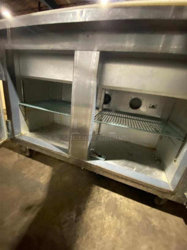 Leader Commercial Stainless Steel 2 Door Refrigerated Bain Marie Style Mega Top Salad/Sandwich Prep Table! With Cutting Board! With Poly Coated Wire Racks! Model: ESLM48 S/C SN: NM08S1315! 115V 1 Phase! On Casters! - Image 5 of 7