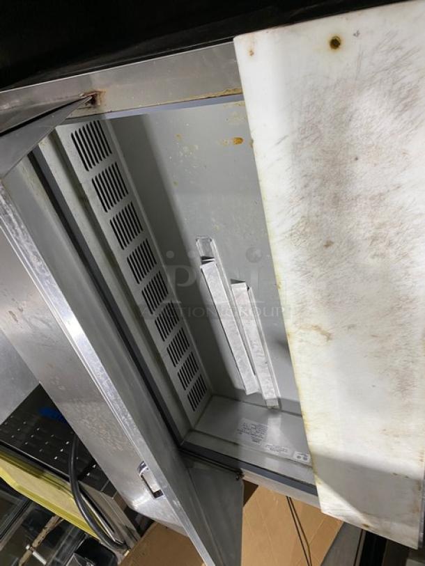 Leader Commercial Stainless Steel 2 Door Refrigerated Bain Marie Style Mega Top Salad/Sandwich Prep Table! With Cutting Board! With Poly Coated Wire Racks! Model: ESLM48 S/C SN: NM08S1315! 115V 1 Phase! On Casters! - Image 6 of 7