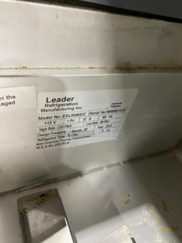 Leader Commercial Stainless Steel 2 Door Refrigerated Bain Marie Style Mega Top Salad/Sandwich Prep Table! With Cutting Board! With Poly Coated Wire Racks! Model: ESLM48 S/C SN: NM08S1315! 115V 1 Phase! On Casters! - Image 7 of 7