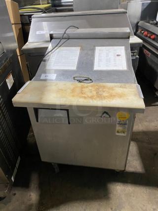 Everest Commercial Stainless Steel Single Door Refrigerated Bain Marie Style Mega Top Salad/Sandwich Prep Table! With Removable Cutting Board! With Poly Coated Wire Rack! Model: EPBR1 SN: EPBR110070008! 115V 1 Phase! On Casters!