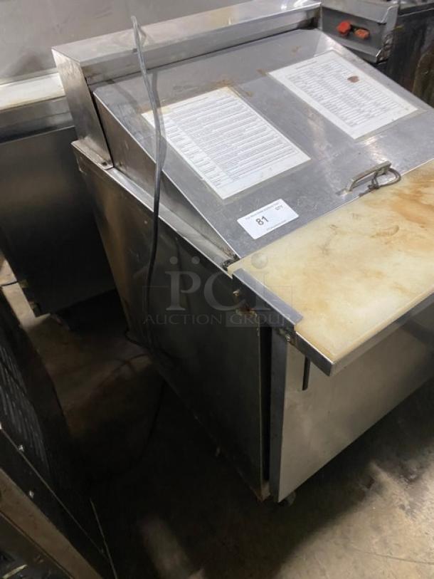 Everest Commercial Stainless Steel Single Door Refrigerated Bain Marie Style Mega Top Salad/Sandwich Prep Table! With Removable Cutting Board! With Poly Coated Wire Rack! Model: EPBR1 SN: EPBR110070008! 115V 1 Phase! On Casters! - Image 3 of 8
