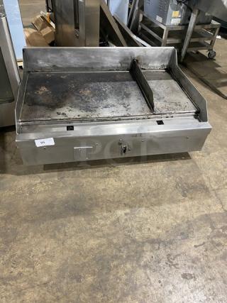 WoodStone Commercial Stainless Steel Natural Gas Powered Countertop Flat Plancha Griddle! With Back & Side Splash! Model: WS-PL-4836-4-CT SN: GP1B16OCT1807222! 120V 1 Phase! On Legs!