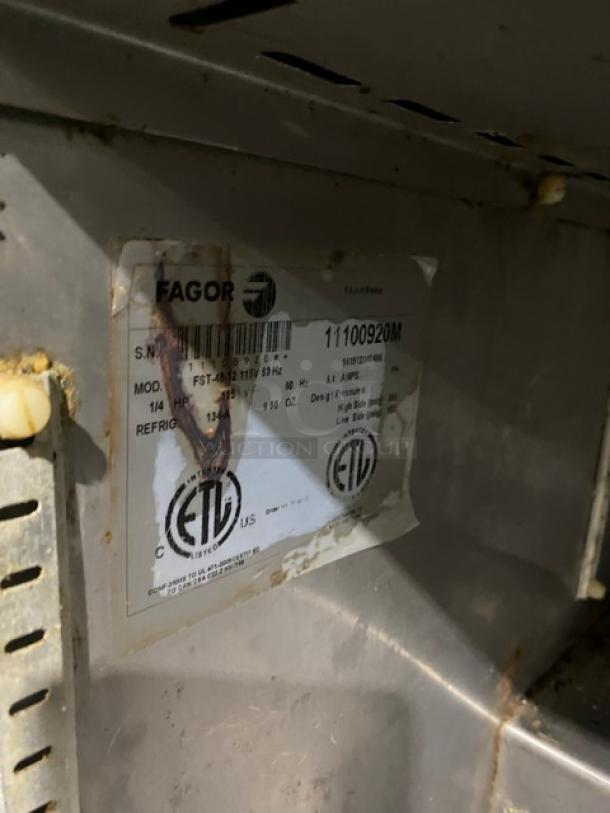 Fagor Commercial Stainless Steel 2 Door Refrigerated Bain Marie Style Mega Top Salad/Sandwich Prep Table! With Cutting Board! Model: FST-48-12 SN: 11100920M! 115V 1 Phase! On Casters! - Image 7 of 9