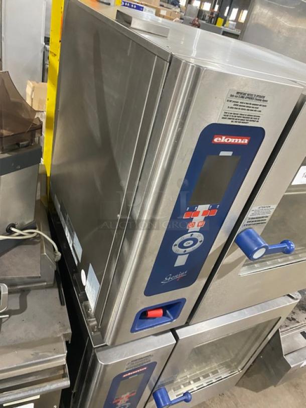 Eloma Genius Series Commercial Stainless Steel Electric Powered Double Stacked Combi Oven! With Digital Controls! With Built In Pan Slides & Wired Racks! On Legs! 2X Your Bid Make One Unit! - Image 2 of 9