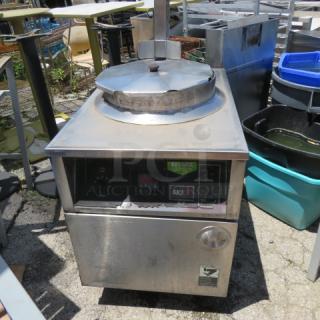 One BKI Auto Lift Fryer With Lid And Basket On Casters. 208 Volt. 3 Phase. Model# BLF-F. 24X39X48. $21,931.80.