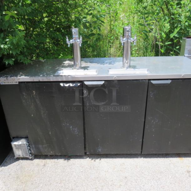 One Beverage Air 3 Door Kegorator With 2 Towers And 6 Taps. Model# DD78-1-B. 115 Volt. Working Not Cold. 78X28X38 - Image 1 of 2