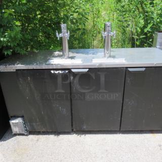 One Beverage Air 3 Door Kegorator With 2 Towers And 6 Taps. Model# DD78-1-B. 115 Volt. Working Not Cold. 78X28X38