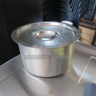 One 2 Quart Stainless Steel Crock With Lid.