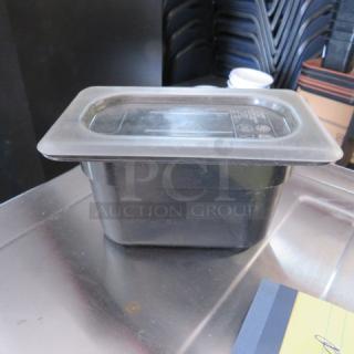 1/9 Size 4 Inch Deep Black Food Storage Container With Clear Lid. 3XBID