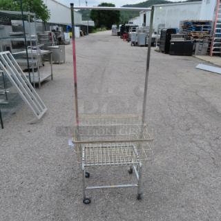 One Metal Laundry Basket On Casters.  26X21X65