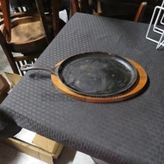 Cast Iron Fajita Plate With Wooden Underlay. 4XBID
