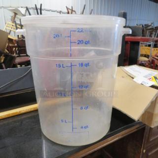 One 22 Quart Round Food Storage Container.