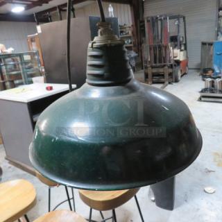 VINTAGE Green Metal Barn Light. 3XBID