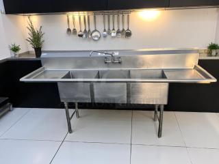 Excellent Condition 3-Compartment Stainless Steel Sink – 93" – NSF Certified – Fully Tested & Working!