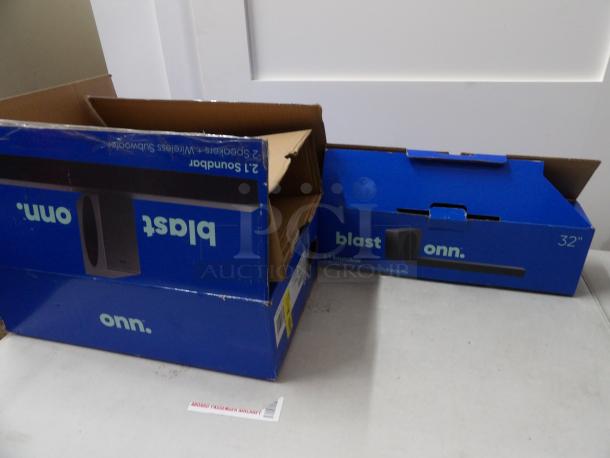 ONN 2.1 CH Soundbar with Subwoofer, Dimensions 23x2.6x3.1, power 100-240V - 50/60Hz, color black, includes 2 internal speakers and 1 wireless subwoofer, inlcudes connections
brand new in box - Image 1 of 5
