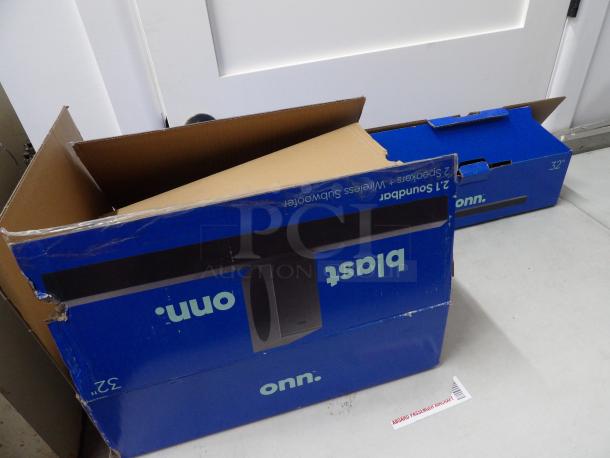 ONN 2.1 CH Soundbar with Subwoofer, Dimensions 23x2.6x3.1, power 100-240V - 50/60Hz, color black, includes 2 internal speakers and 1 wireless subwoofer, inlcudes connections
brand new in box - Image 2 of 5