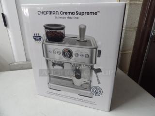 Espresso Machine, Creama Supreme, CHEFMAN, Model RJ54-G-SS, 13.7x13.5x16.2, 1450W
Brand New in Box, never used!! - Item #1186573