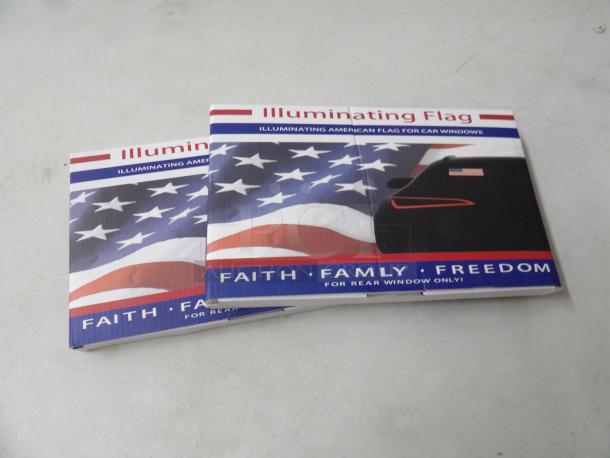 Illuminating Flag for rear window, flag lights up in the nighttime with solar power, 2 pack
New In box - Image 1 of 2
