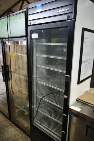 2019 Habco SE18 Metal Commercial Single Door Reach In Cooler Merchandiser w/ Poly Coated Racks. 115 Volts, 1 Phase.