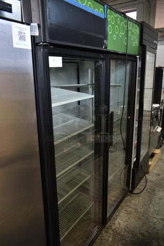 True GDM-52TM-RL-LD Metal Commercial 2 Door Reach In Cooler Merchandiser w/ Poly Coated Racks. 115 Volts, 1 Phase.