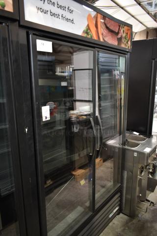 2021 True TVM-48SL-HC Metal Commercial 2 Door Reach In Cooler Merchandiser w/ Metal Shelves. 115 Volts, 1 Phase.