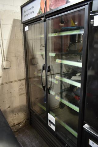 2021 True TVM-48SL-HC Metal Commercial 2 Door Reach In Cooler Merchandiser w/ Metal Shelves. 115 Volts, 1 Phase.