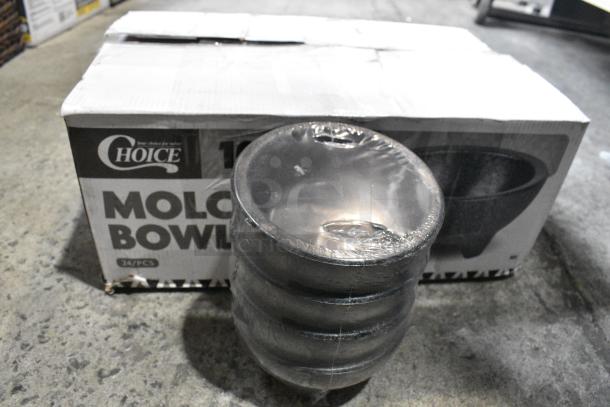 BRAND NEW SCRATCH AND DENT! Box of 24 Choice 176MB10BK Thermal Plastic 10 oz. Black Molcajete Bowl - Image 1 of 4