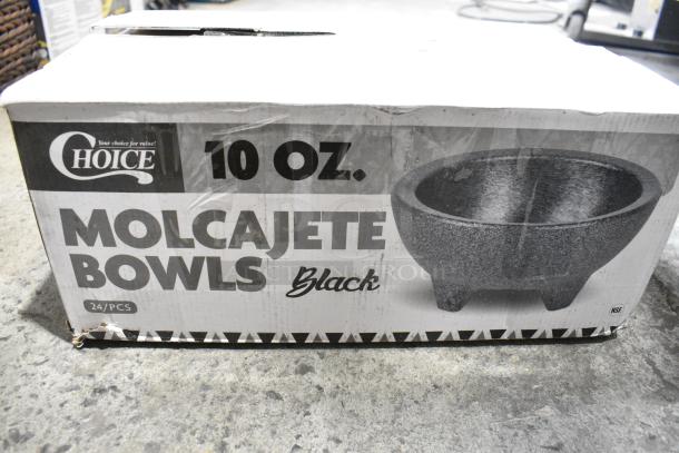 BRAND NEW SCRATCH AND DENT! Box of 24 Choice 176MB10BK Thermal Plastic 10 oz. Black Molcajete Bowl - Image 2 of 4