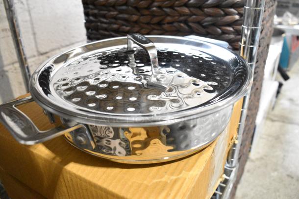 3 BRAND NEW SCRATCH AND DENT! Bon Chef 60022HF Cucina 1 Qt. 24 oz. Hammered Finish Stainless Steel Round Casserole with Lid. 3 Times Your Bid! - Image 2 of 5