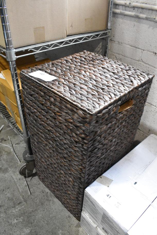 BRAND NEW SCRATCH AND DENT! Casafield Espresso Colored Wicker Style Laundry Basket. - Image 2 of 4