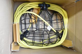2 BRAND NEW SCRATCH AND DENT! Voltec 08-00197 U-Ground Work Light String with 5 Metal Cages - 50' 12/3 Cord, 150W Bulb Rating. 2 Times Your Bid!