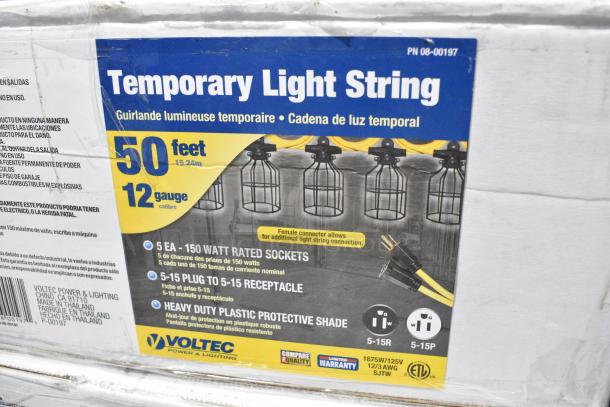 2 BRAND NEW SCRATCH AND DENT! Voltec 08-00197 U-Ground Work Light String with 5 Metal Cages - 50' 12/3 Cord, 150W Bulb Rating. 2 Times Your Bid! - Image 4 of 5