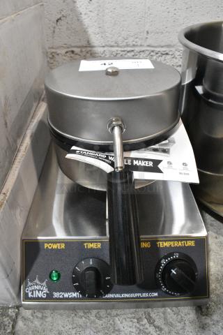 BRAND NEW SCRATCH AND DENT! 2024 Carnival King 382WSM11 Stainless Steel Non-Stick Single Waffle Maker with Timer. 120 Volts, 1 Phase. Tested and Working!