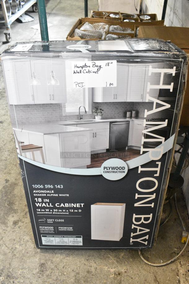 BRAND NEW SCRATCH AND DENT! Hampton Bay 1006 596 143 Avondale 18 in. W x 12 in. D x 30 in. H Ready to Assemble Plywood Shaker Wall Kitchen Cabinet in Alpine White - Image 1 of 4