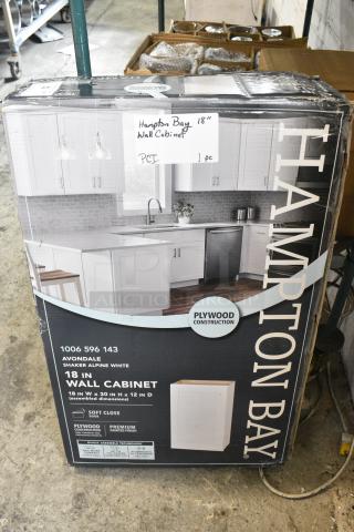 BRAND NEW SCRATCH AND DENT! Hampton Bay 1006 596 143 Avondale 18 in. W x 12 in. D x 30 in. H Ready to Assemble Plywood Shaker Wall Kitchen Cabinet in Alpine White