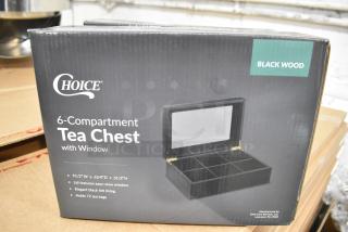 2 BRAND NEW SCRATCH AND DENT! Choice 176WTCH6 Black Wood 6 Compartment Tea Chest with Window. 2 Times Your Bid!