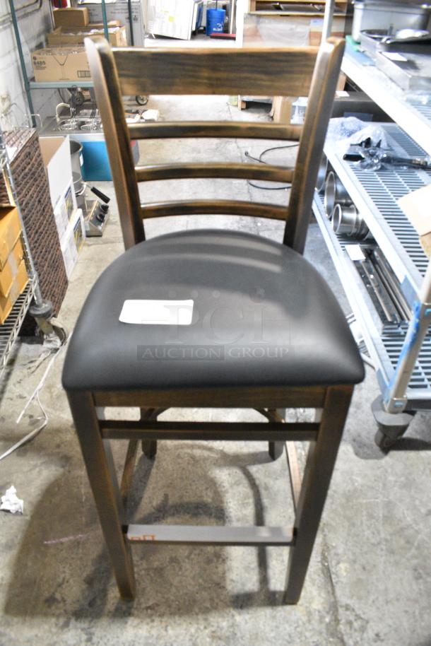 2 BRAND NEW SCRATCH AND DENT! Lancaster Table & Seating Wood Pattern Bar Height Chair w/ Black Seat Cushion. 2 Times Your Bid! - Image 2 of 6