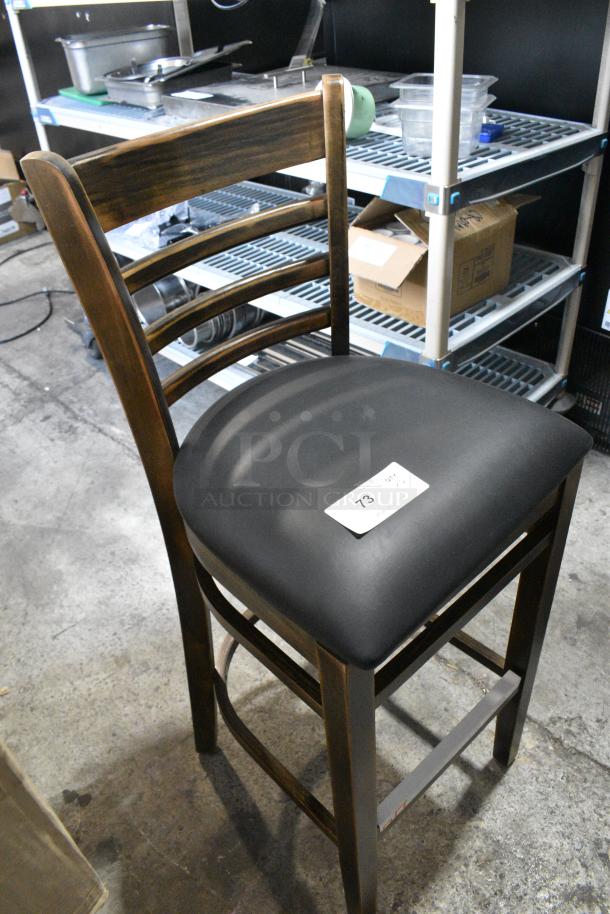 2 BRAND NEW SCRATCH AND DENT! Lancaster Table & Seating Wood Pattern Bar Height Chair w/ Black Seat Cushion. 2 Times Your Bid! - Image 3 of 6