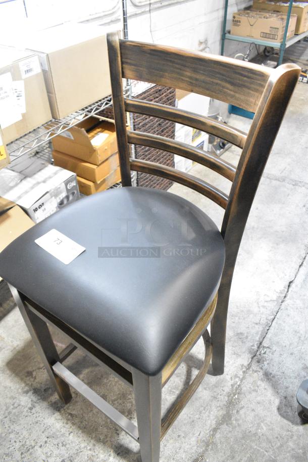 2 BRAND NEW SCRATCH AND DENT! Lancaster Table & Seating Wood Pattern Bar Height Chair w/ Black Seat Cushion. 2 Times Your Bid! - Image 4 of 6