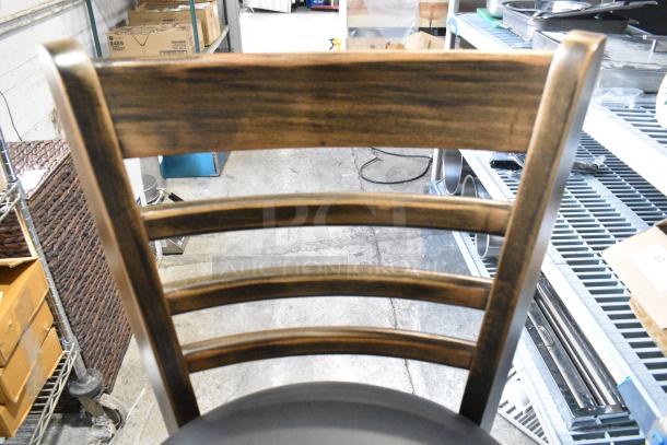 2 BRAND NEW SCRATCH AND DENT! Lancaster Table & Seating Wood Pattern Bar Height Chair w/ Black Seat Cushion. 2 Times Your Bid! - Image 5 of 6