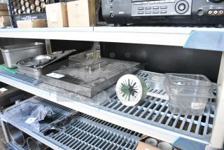 ALL ONE MONEY! Tier Lot of Various Items Including Clear Poly Drop In Bins, Stainless Steel Lid, Donut Racks, Stainless Steel Drop In Bins