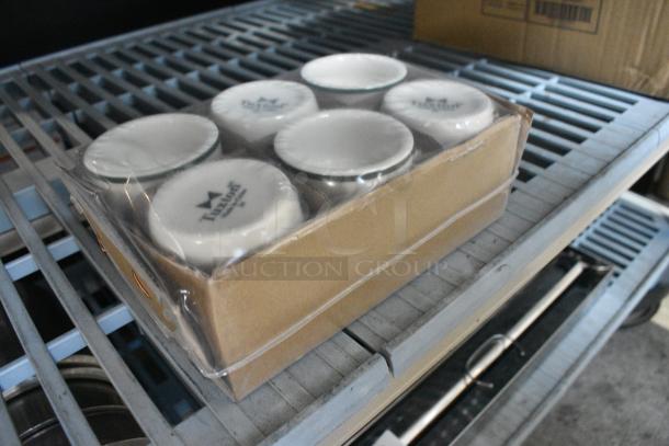 Box of 12 NEW Tuxton DNX-0203 Green Bay / 2 oz. Eggshell China Pipkin with Green Bands - Image 2 of 5