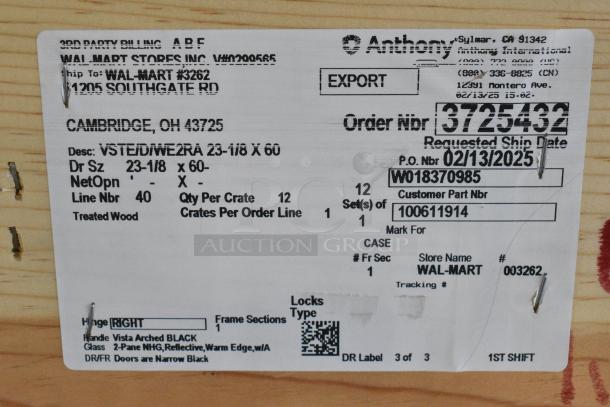 12 BRAND NEW IN CRATE! VSTE 23-1/8"x60" Glass Doors. 12 Times Your Bid! - Image 7 of 7