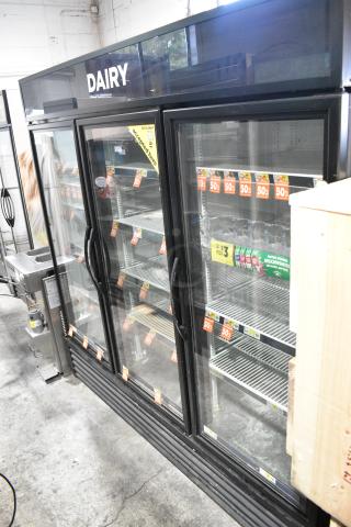 2017 True GDM-72-HC Metal Commercial 3 Door Reach In Cooler Merchandiser w/ Poly Coated Racks. 115 Volts, 1 Phase. Tested and Working!