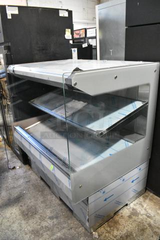 BRAND NEW SCRATCH AND DENT! 2016 BKI HSS4-2TSQ Stainless Steel Commercial Floor Style 2 Tier Warming Display Case Merchandiser. 230 Volts, 1 Phase. Tested and Working!
