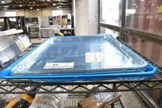 4 BRAND NEW SCRATCH AND DENT! Items Including 2 407BUN2THIRD Choice Two-Thirds Size 19 Gauge 16" x 22" Wire in Rim Aluminum Bun / Sheet Pan, 2 Metal Full Size Baking Pans. 4 Times Your Bid!