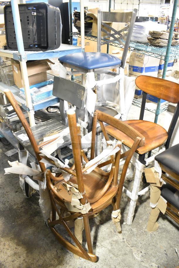6 BRAND NEW SCRATCH AND DENT! Chairs Including Dining Height Crossback, Bar Height and Dining Height Wooden. 6 Times Your Bid! - Image 1 of 12